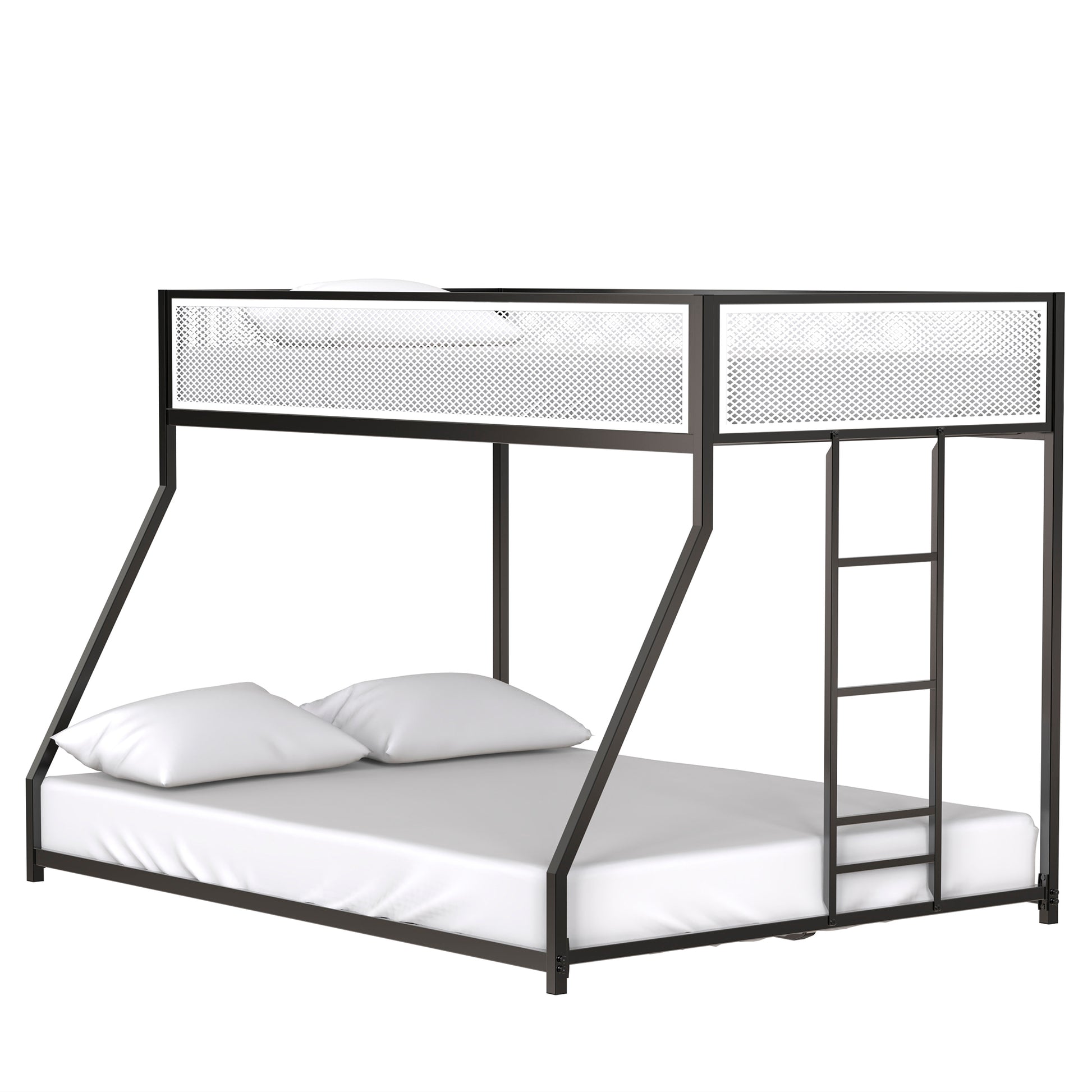 Adam Twin Full Bunk Black With White Mesh Guard Rail Box Spring Not Required Twin Black Metal Bedroom Bunk Metal