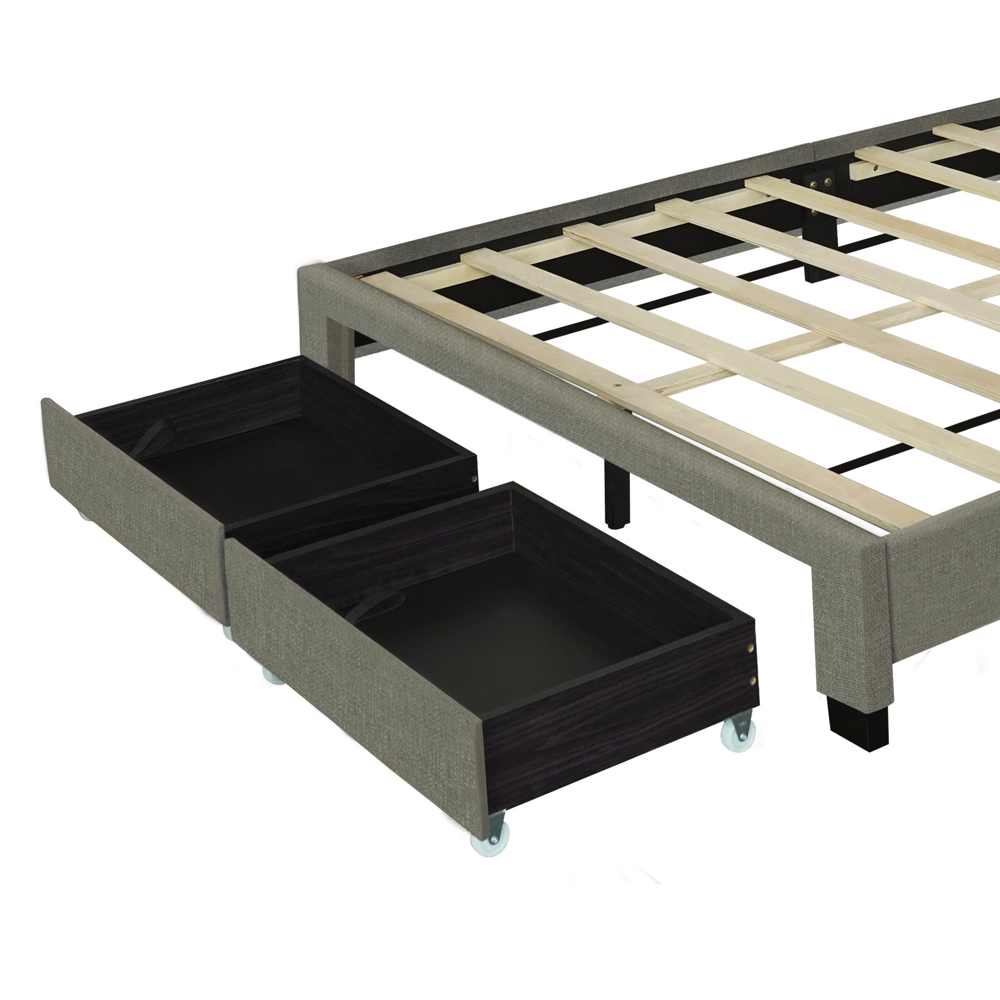 Queen Size Upholstered Bed With Adjustable Height Mattress 10 To 14 Inches Led Design With Footboard Drawers Storage No Box Spring Required Stone Gray Box Spring Not Required Queen Stone Gray Wood Espresso Bedroom American
