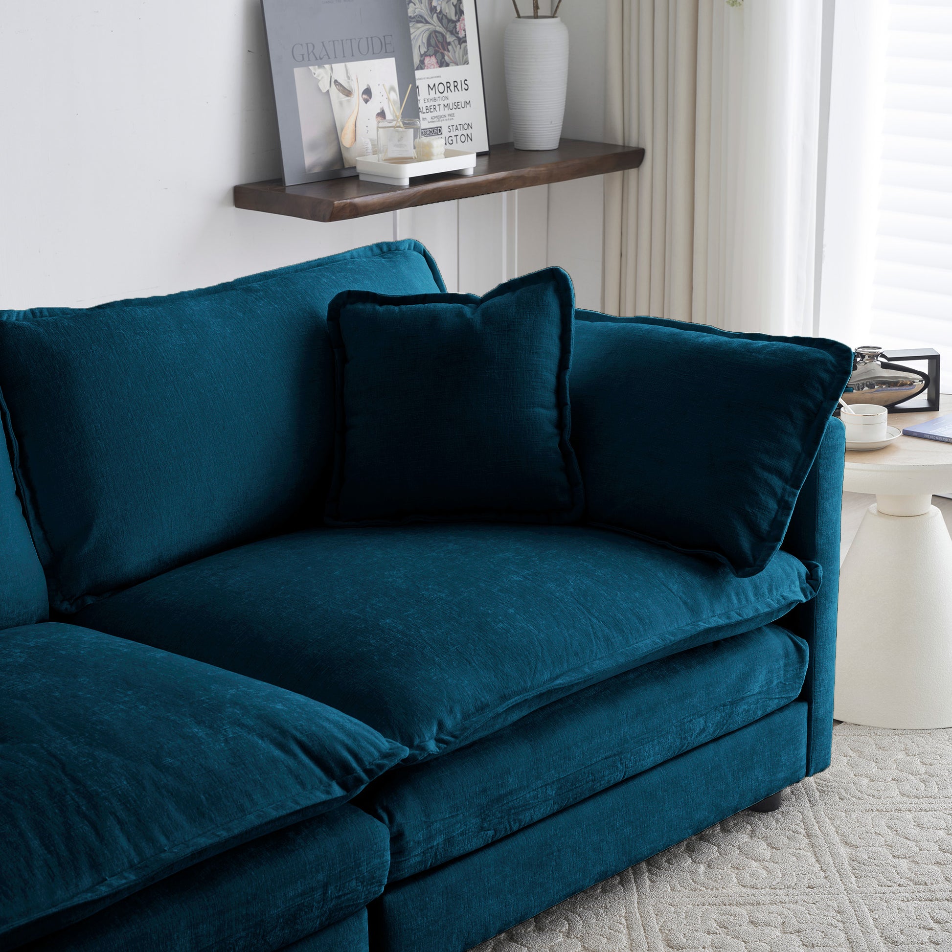 Free Combination Comfy Upholstery Modular Oversized L Shaped Sectional Sofa With Reversible Ottoman, Blue Chenille Blue Chenille 3 Seat