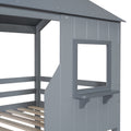 Twin Over Twin Bunk Bed Wood Bed With Roof, Window, Guardrail, Ladder Gray Old Sku :Lt000045Aae Twin Gray Solid Wood