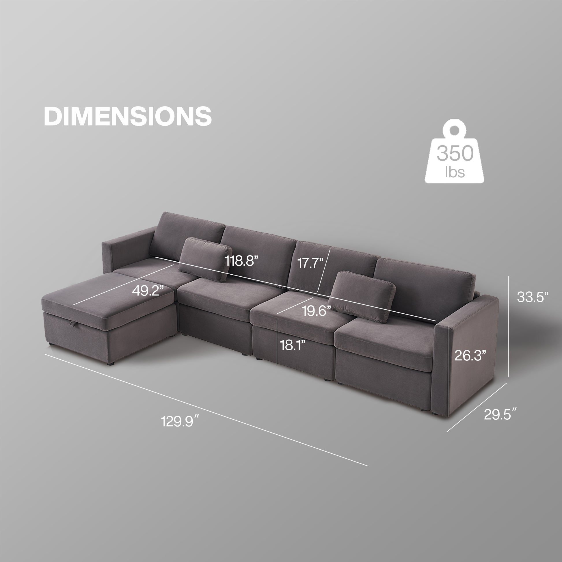 Modern Cotton Linen Modular Sectional Sofa, L Shape Convertible Sofa Set With Pillows, Oversized Sectional Couches With Storage Ottomans For Living Room, Loft, Apartment, Office Dark Gray 5 Seats Gray Wood Primary Living Space Medium Duty Pine 5 Seat