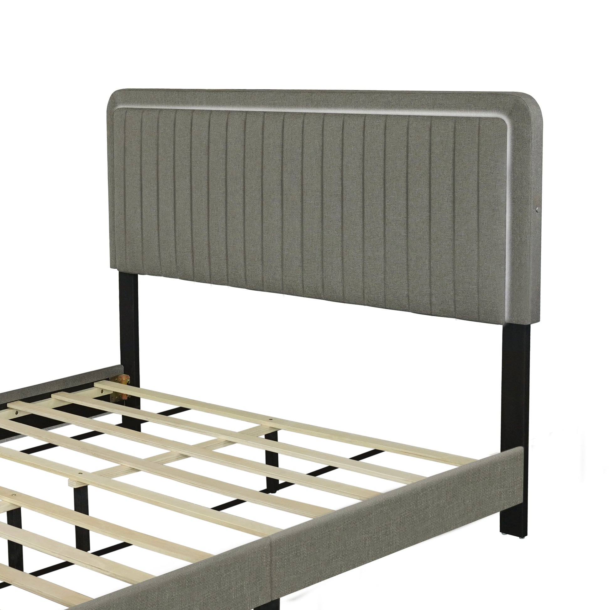 Queen Size Upholstered Bed With Adjustable Height Mattress 10 To 14 Inches Led Design With Footboard Drawers Storage No Box Spring Required Stone Gray Box Spring Not Required Queen Stone Gray Wood Espresso Bedroom American