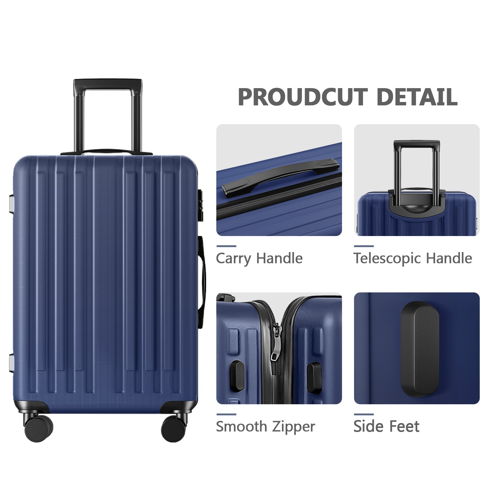 2 Piece Luggage Set With 360 Spinner Wheels Suitcases With Hard Sided Lightweight Abs Material Dark Blue Abs