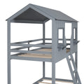 Twin Over Twin Bunk Bed Wood Bed With Roof, Window, Guardrail, Ladder Gray Old Sku :Lt000045Aae Twin Gray Solid Wood