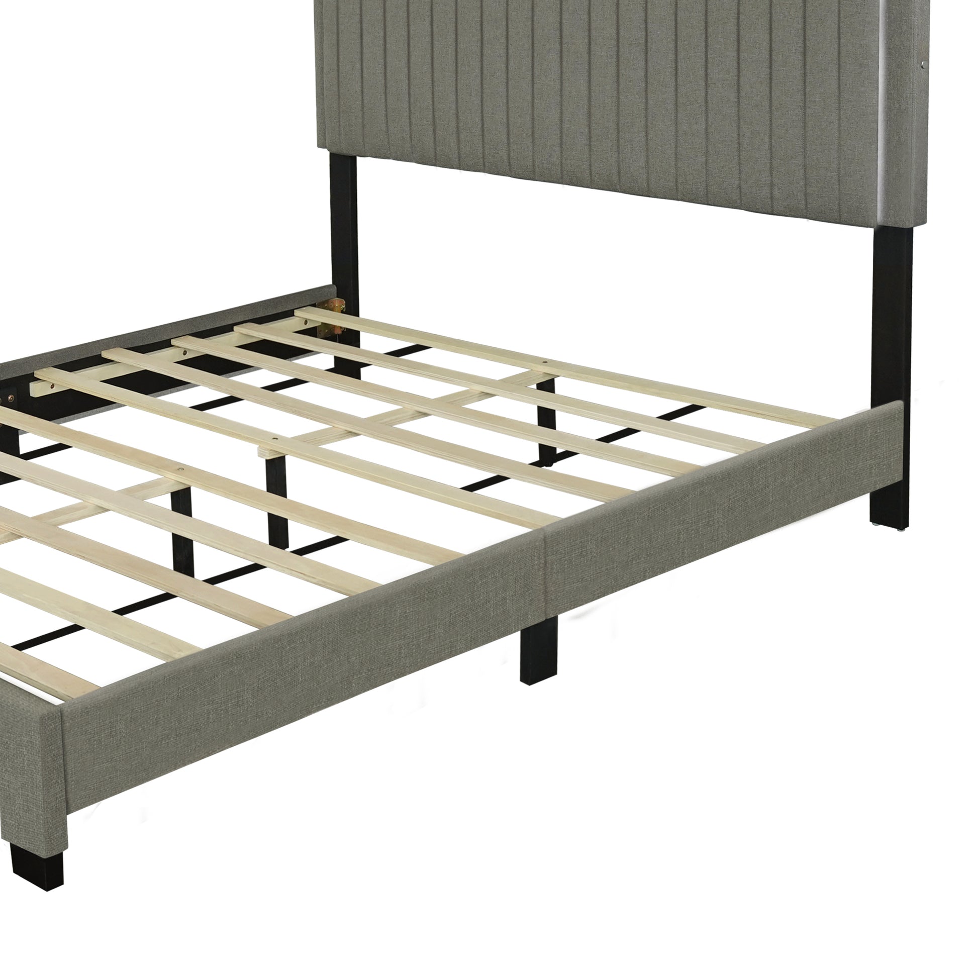 Queen Size Upholstered Bed With Adjustable Height Mattress 10 To 14 Inches Led Design With Footboard Drawers Storage No Box Spring Required Stone Gray Box Spring Not Required Queen Stone Gray Wood Espresso Bedroom American