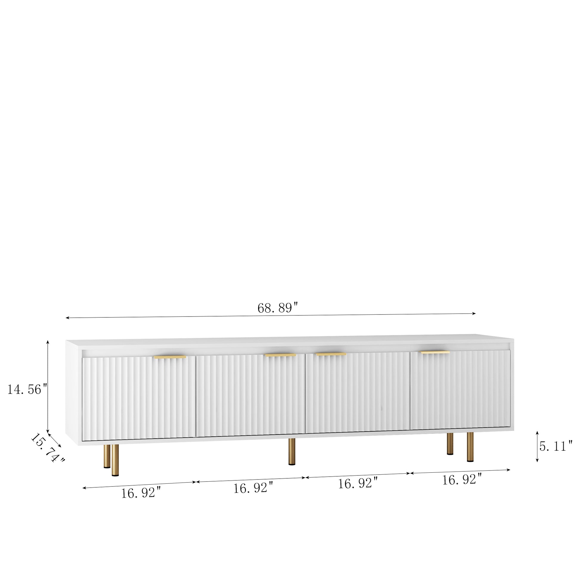 Mid Century Modern Led Tv Stand For 80 Inch Tv, Entertainment Center Wood Tv Stand, Fluted Trim Tv Stand With 4 Doors White 70 79 Inches Mdf