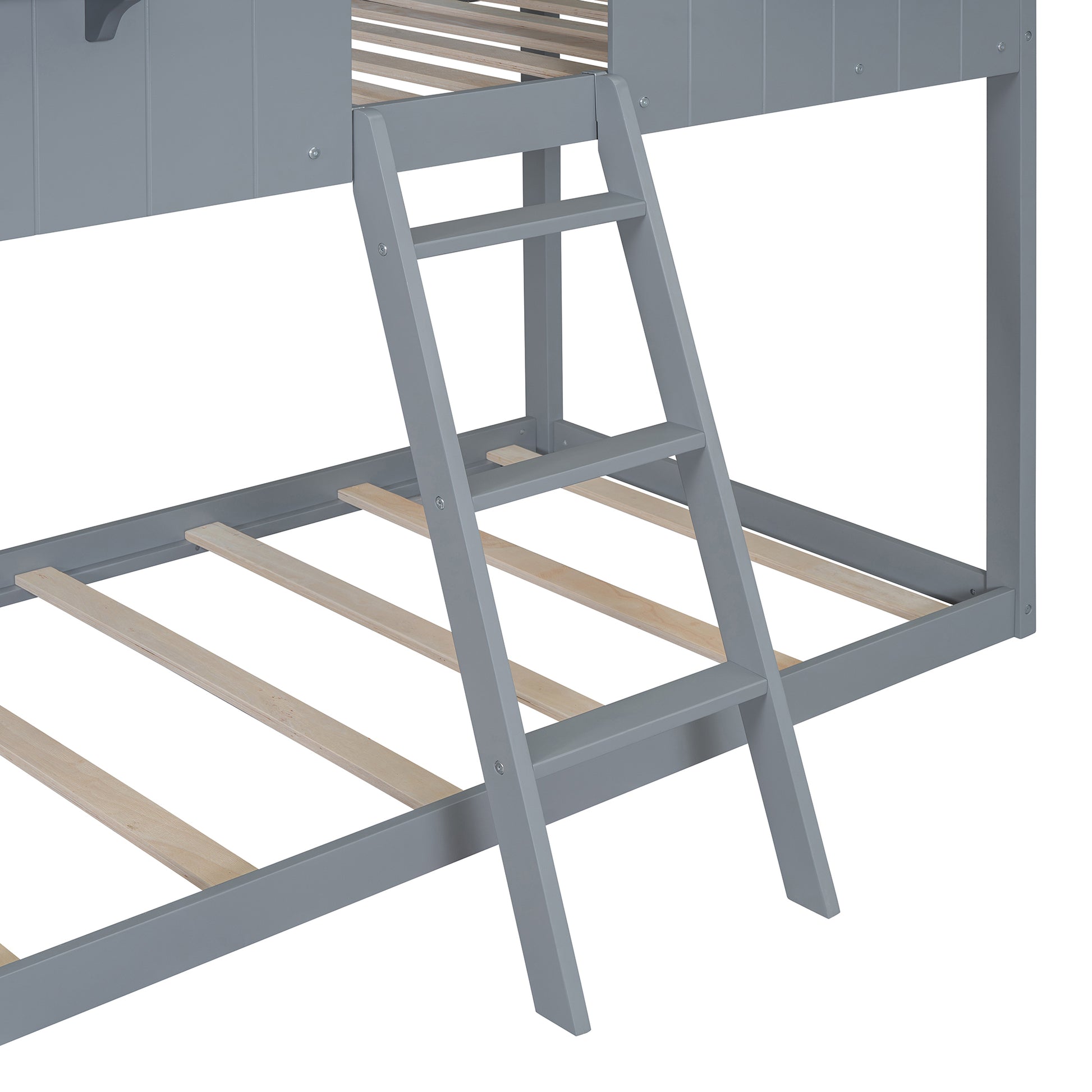 Twin Over Twin Bunk Bed Wood Bed With Roof, Window, Guardrail, Ladder Gray Old Sku :Lt000045Aae Twin Gray Solid Wood