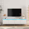 Mid Century Modern Led Tv Stand For 80 Inch Tv, Entertainment Center Wood Tv Stand, Fluted Trim Tv Stand With 4 Doors White 70 79 Inches Mdf