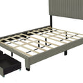 Queen Size Upholstered Bed With Adjustable Height Mattress 10 To 14 Inches Led Design With Footboard Drawers Storage No Box Spring Required Stone Gray Box Spring Not Required Queen Stone Gray Wood Espresso Bedroom American