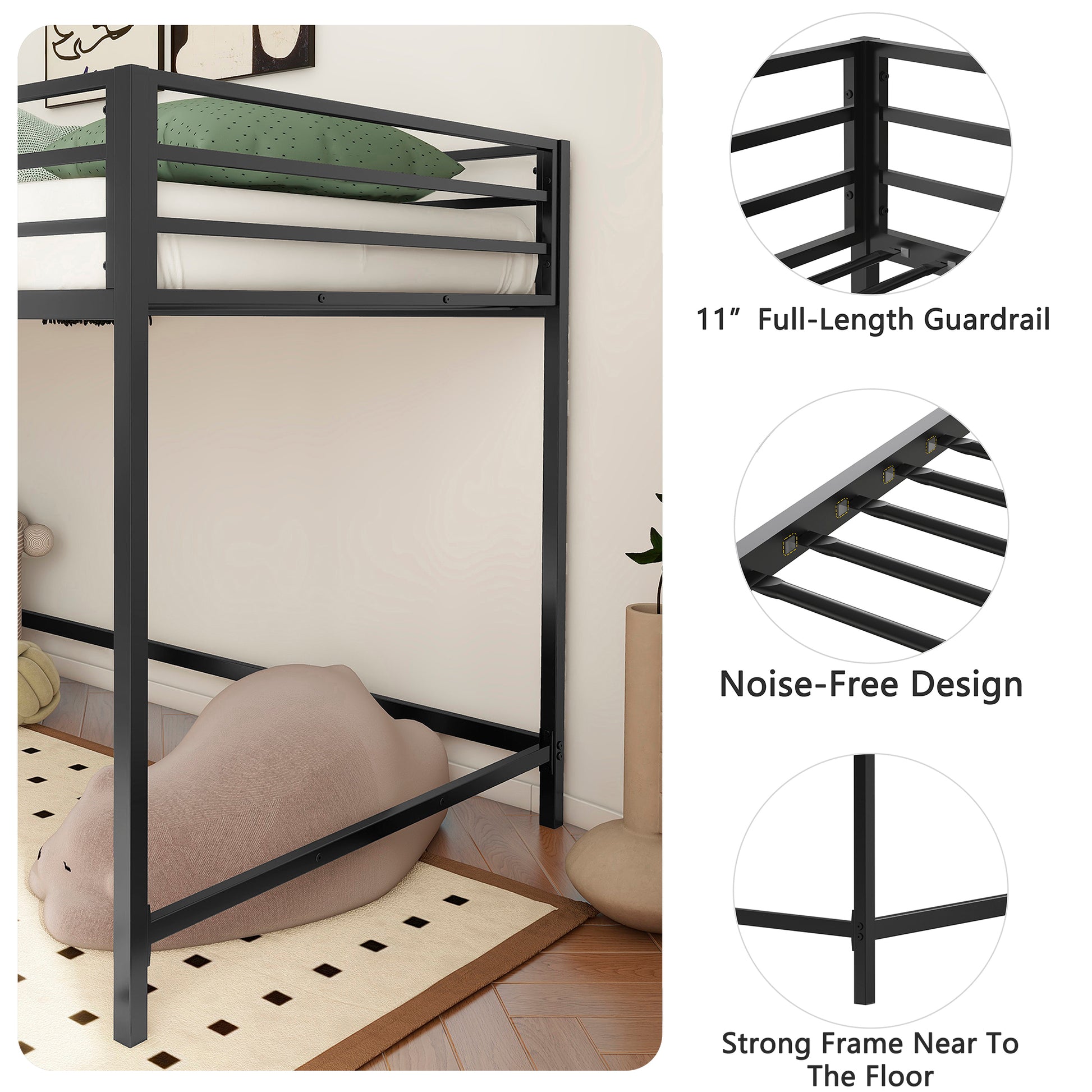 Adam Junior Twin Loft Bunk Black Box Spring Not Required Twin Black Metal Bedroom Bunk Metal