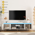 Mid Century Modern Led Tv Stand For 80 Inch Tv, Entertainment Center Wood Tv Stand, Fluted Trim Tv Stand With 4 Doors White 70 79 Inches Mdf