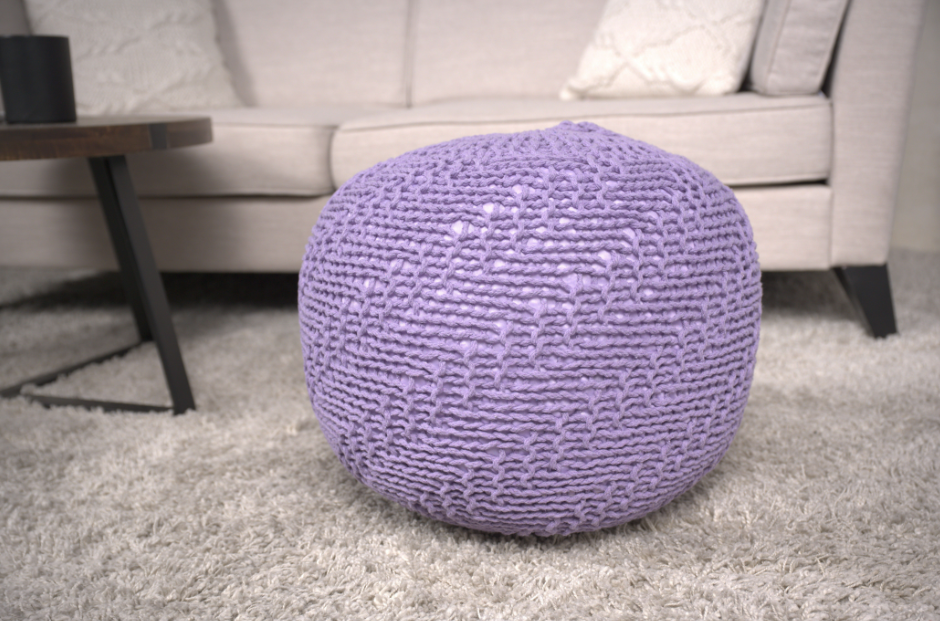 Bordeaux Knitted Cotton Round Pouf, Lavender Lavender Cotton