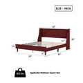 Queen Size Bedframe Upholstered Bed Frame Platform, Non Adjustable Headboard Linen Fabric Headboard Wooden Strip Support No Box Spring Easy Assembly Mattress Base, Orangequeen Queen Red Metal & Wood