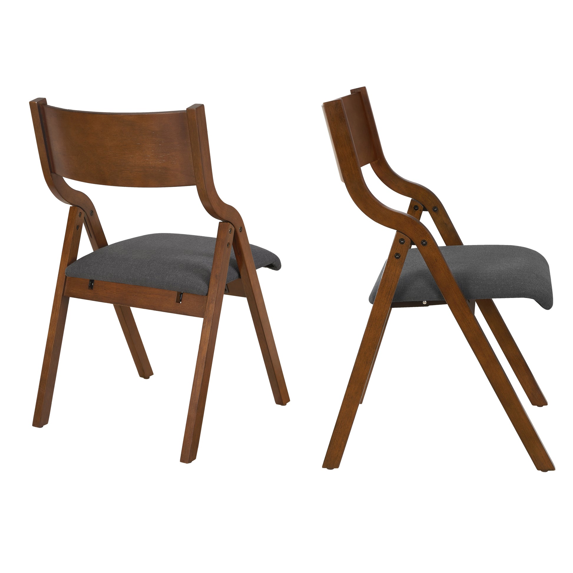 Upholstered Folding Dining Chair, Space Saving, Easy To Carry, Dining Room,No Assembly Required, 2 Pack Grey Walnut Gray Wood Fabric