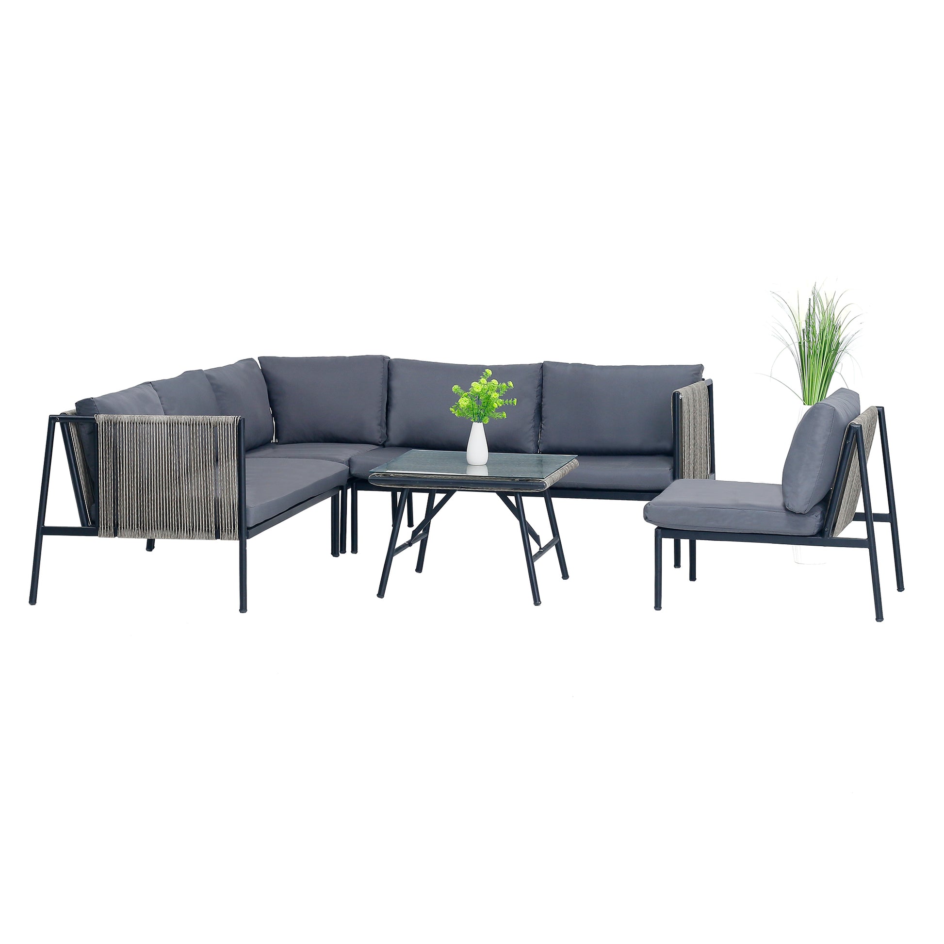 Luxury Rattan Wicker Outdoor Furniture Set Garden Sofa Set Garden Rattan Sofa Patio Outdoor Rattan Furniture Black Natural Steel