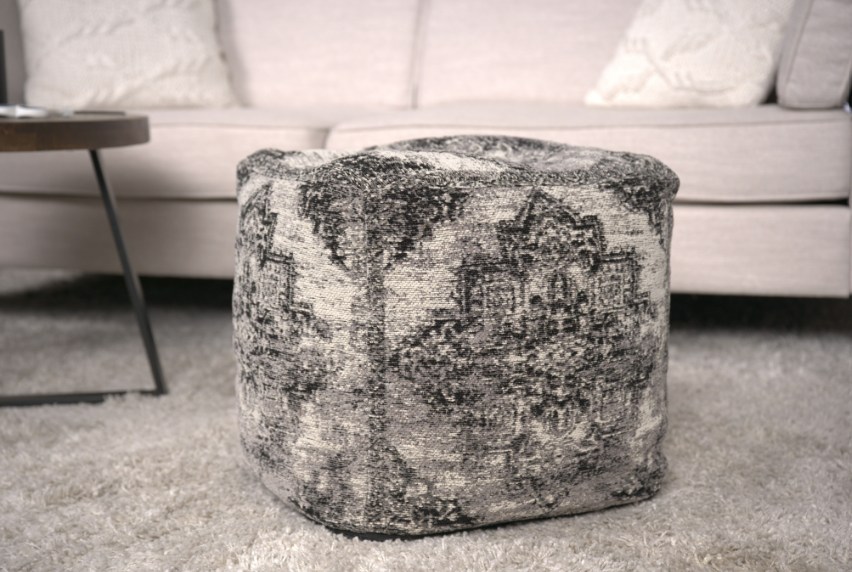 Sellek Square Pouf, Black And Beige Beige Black Fabric