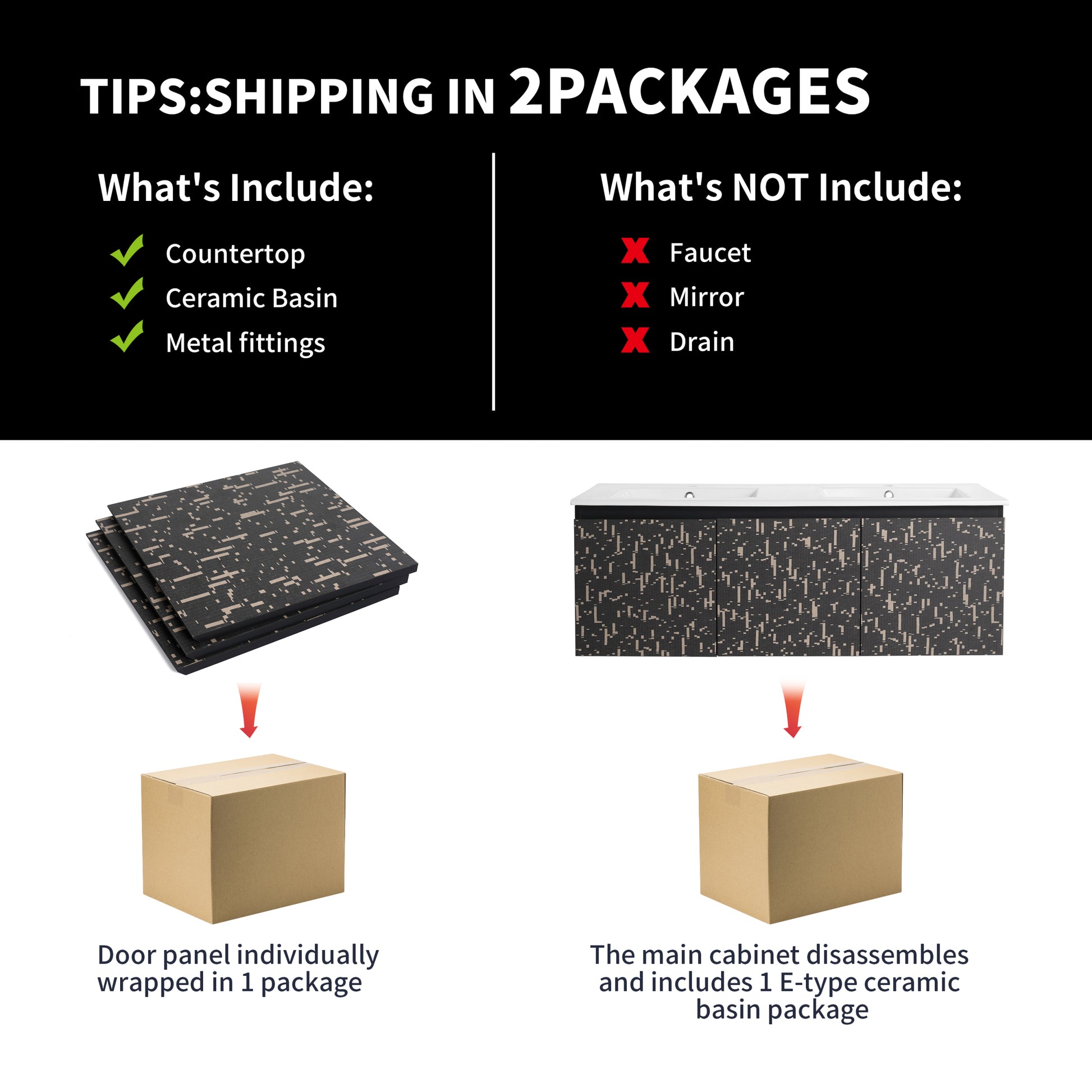 48'' Floating Wall Mounted Bathroom Vanity & Soft Close Cabinet Door, Kd Package Black 3 Adjustable Hinges Bathroom Wall Mounted Modern Plywood