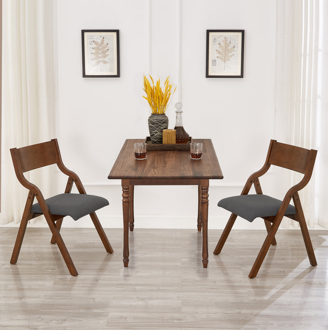 Upholstered Folding Dining Chair, Space Saving, Easy To Carry, Dining Room,No Assembly Required, 2 Pack Grey Walnut Gray Wood Fabric