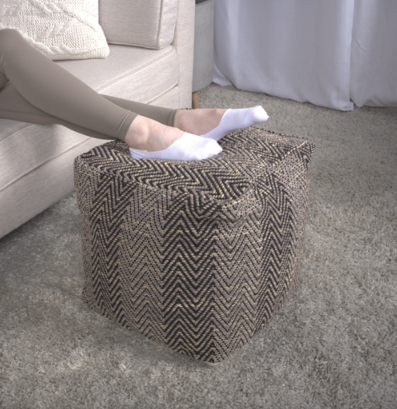 Barracuda Handcrafted Cotton Pouf, Brown And Beige Brown Fabric