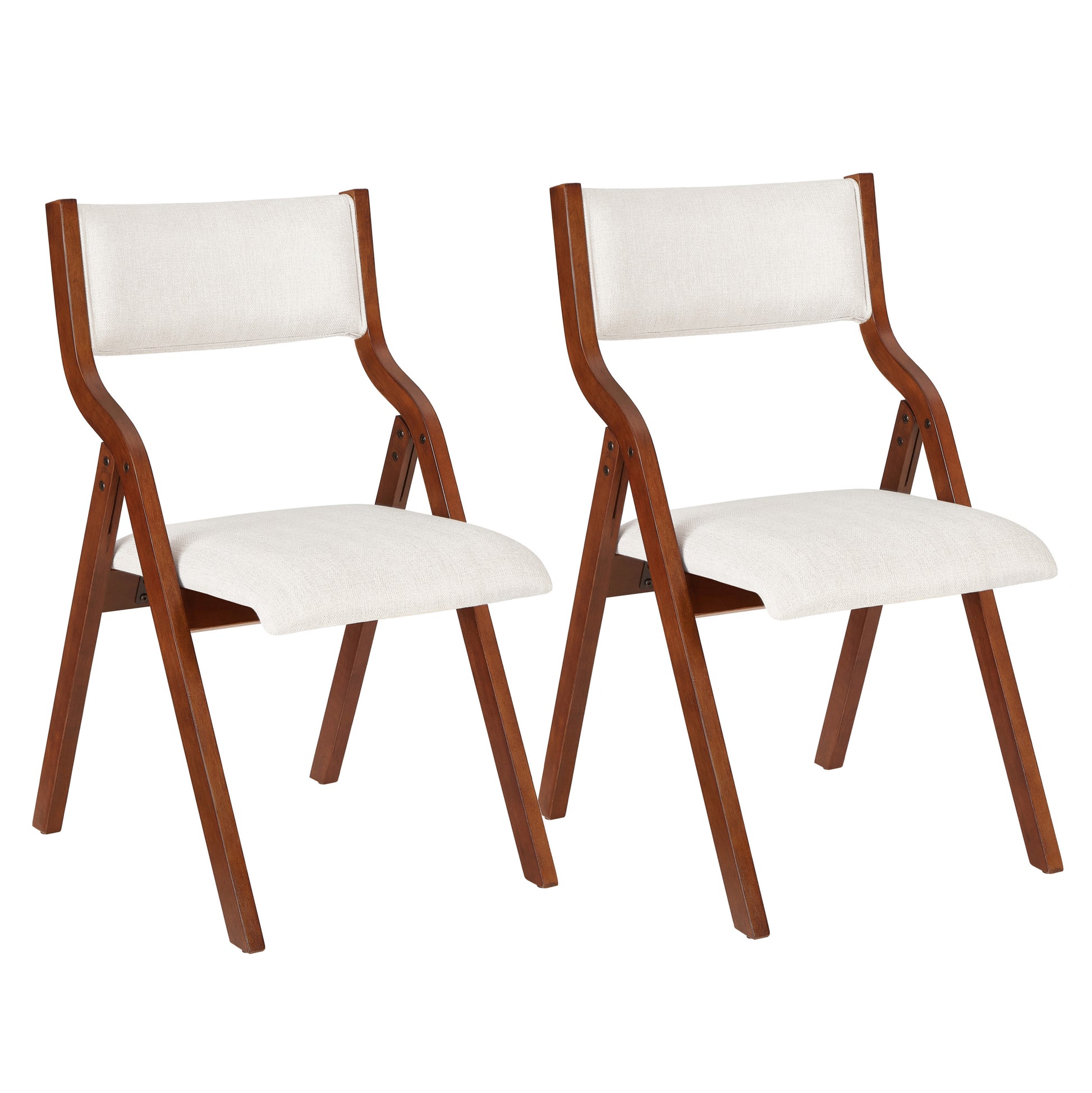 Upholstered Folding Dining Chair, Space Saving, Easy To Carry, Dining Room, No Assembly Required,2 Pack Cream White Cherry Cream White Wood Fabric