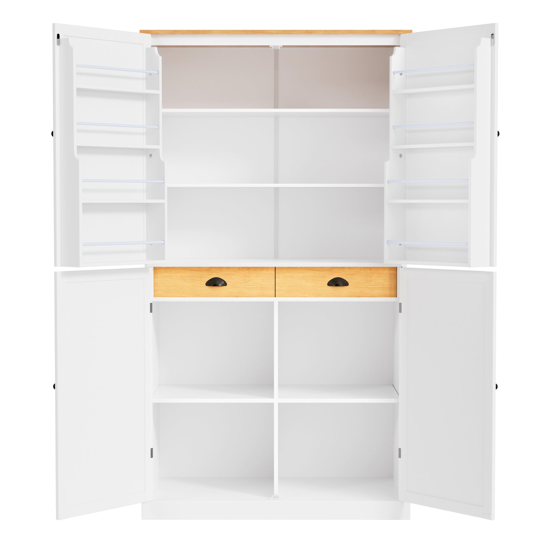 Assembly 40.2X20X71.3Inch High Freestanding Kitchen Pantry Large Cupboard Storage Cabinet With 2 Drawers, 2 Adjustable Shelves, 8 Door Shelves For Kitchen, Dining Room,White White Kitchen Farmhouse