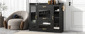 Modernist Side Cabinet With 4 Glass Doors & 3 Hooks, Freestanding Shoe Rack With Multiple Adjustable Shelves, Versatile Display Cabinet With Gold Handles For Hallway, Living Room, Black 5 Or More Spaces Black Primary Living Space Adjustable Shelves