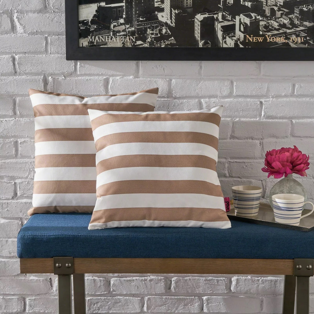 Coronado Stripe Square Pillow Set Of 2 Brown Fabric