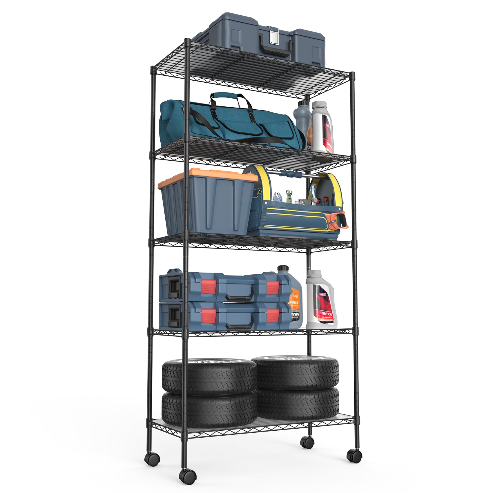 5 Tier Shelf Wire Shelving Unit, Nsf Heavy Duty Wire Shelf Metal Large Storage Shelves Height Adjustable Utility For Garage Kitchen Office Commercial Shelving Steel Layer Shelf Black Black Iron Plastic