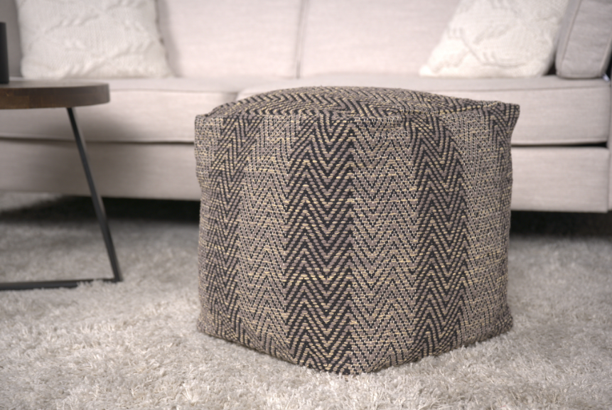 Barracuda Handcrafted Cotton Pouf, Brown And Beige Brown Fabric