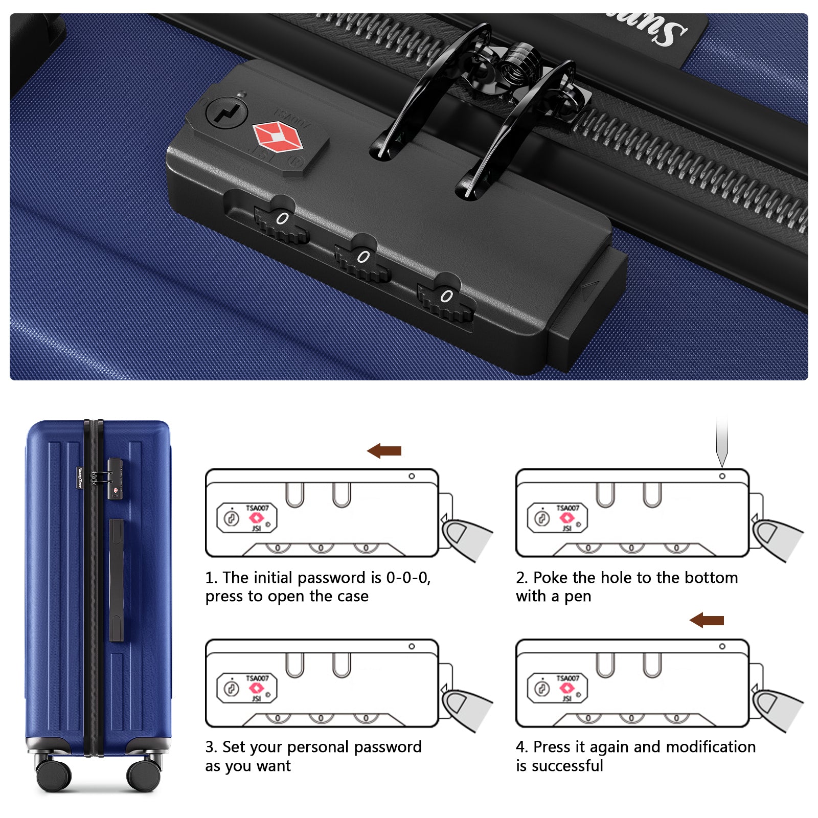 24 Inch Checked Luggage With 360 Spinner Wheels Suitcases With Hard Sided Lightweight Abs Material Blue Abs