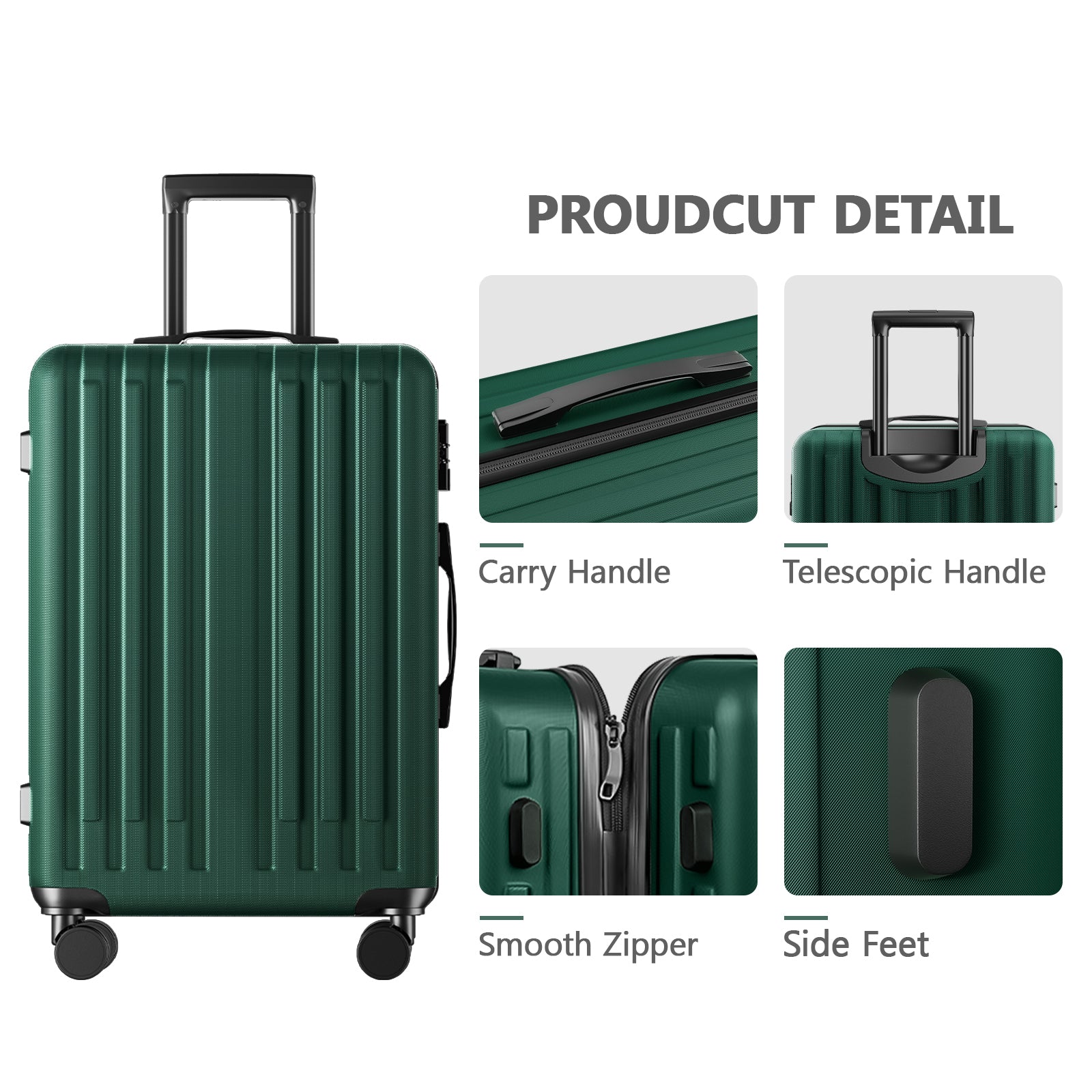 20 Inch Carry On Luggage With 360 Spinner Wheels Suitcases With Hard Sided Lightweight Abs Material Green Abs