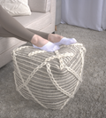 Rope Square Pouf, Gray And Ivory Gray Wool