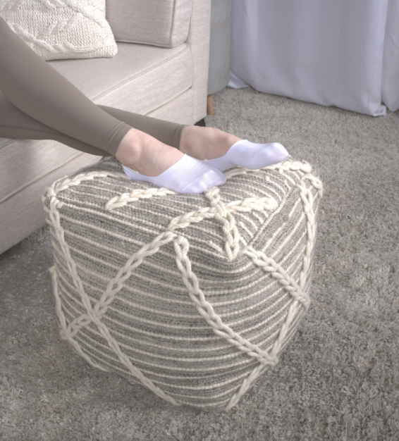 Rope Square Pouf, Gray And Ivory Gray Wool