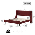 Full Size Bedframe Upholstered Bed Frame Platform, Non Adjustable Headboard Linen Fabric Headboard Wooden Strip Support No Box Spring Easy Assembly Mattress Base, Orange Full Red Bedroom Metal & Wood