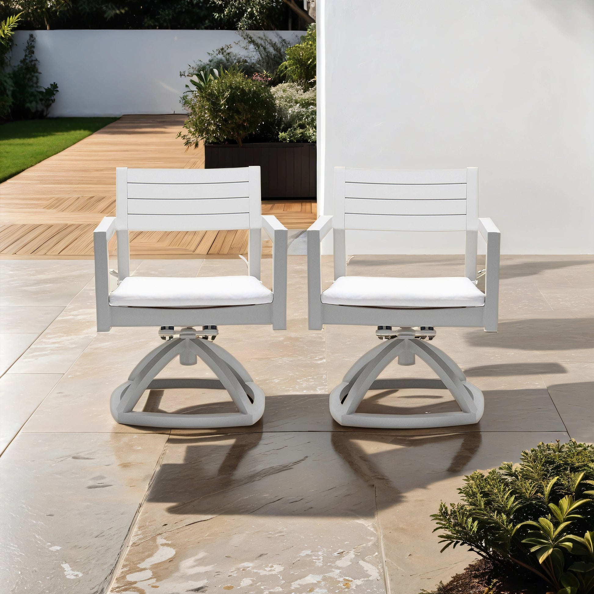 Outdoor Patio Aluminum Swivel Rocker 2Pcs With Outdoor Grade Sunbrella Fabric Cushions, Grayish Yes Dining Set Grayish Rust Resistant Frame Fade Resistant Cushion Modern Multiple Chairs Seating Group Foam Aluminum