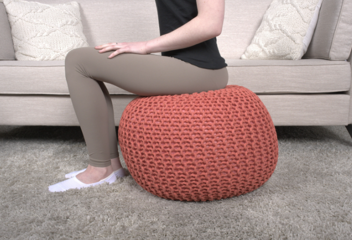 Bordeaux Knitted Cotton Round Pouf, Coral Coral Cotton