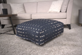 Dalm Fabric Square Pouf, Dark Blue And White Dark Blue Fabric