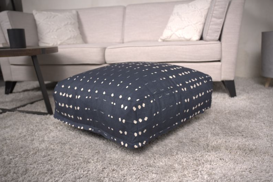 Dalm Fabric Square Pouf, Dark Blue And White Dark Blue Fabric