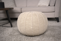 Bordeaux Knitted Cotton Round Pouf, Beige Beige Cotton