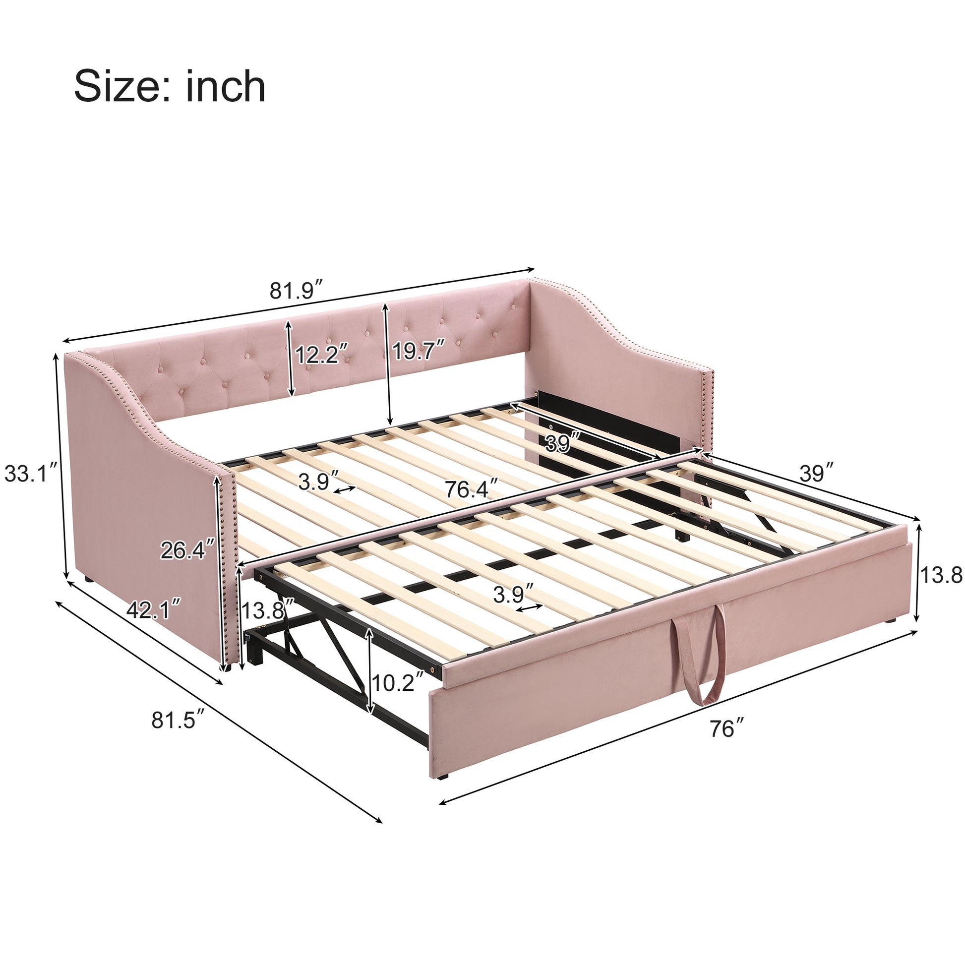 Twin Size Upholstered Daybed With Pop Up Trundle, Pink Twin Pink Upholstered