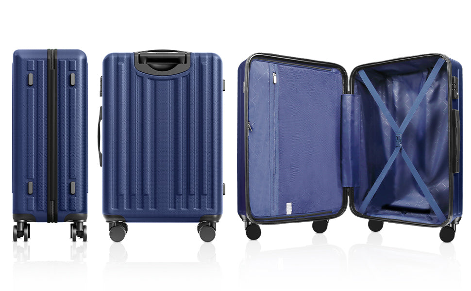 24 Inch Checked Luggage With 360 Spinner Wheels Suitcases With Hard Sided Lightweight Abs Material Blue Abs