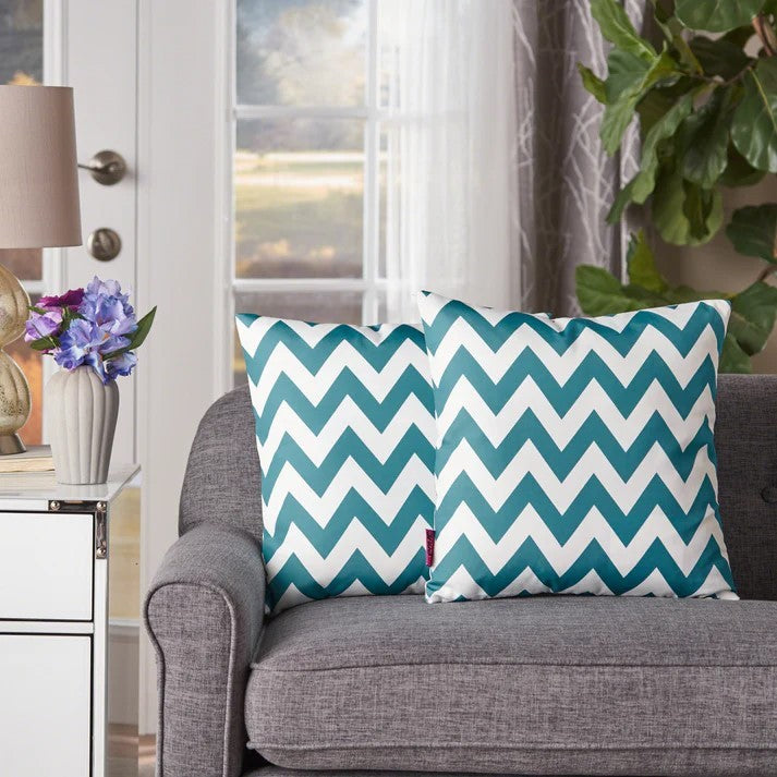 Marisol Chevron Square Pillow Teal Fabric