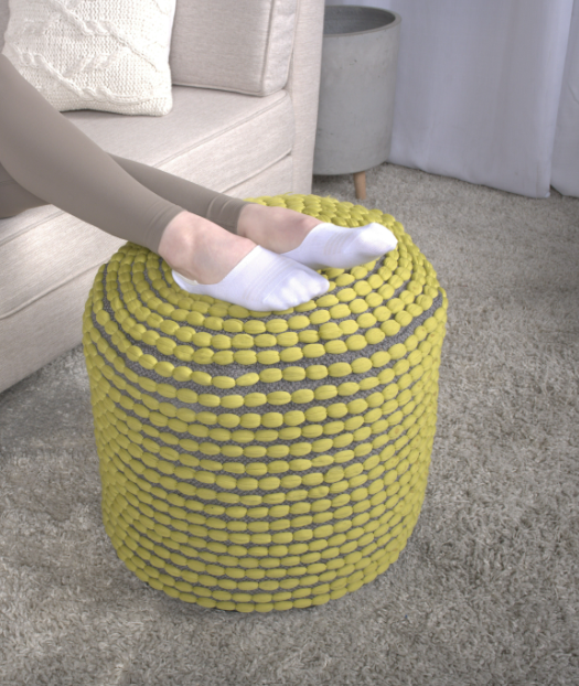 River Water Resistant Handcrafted Cylindrical Pouf, Green Green Waterproof Fabric