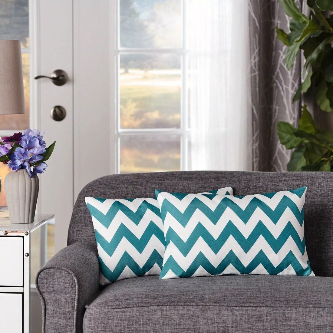 Marisol Chevron Rectangular Pillow Set Of 2 Teal Fabric