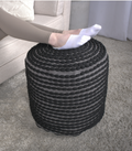 River Water Resistant Handcrafted Cylindrical Pouf, Black Black Waterproof Fabric