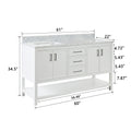 61'' Bathroom Vanity, Solid Wood Frame Bathroom Storage Cabinet, Freestanding Vanity With Top White Bathroom Freestanding Wood