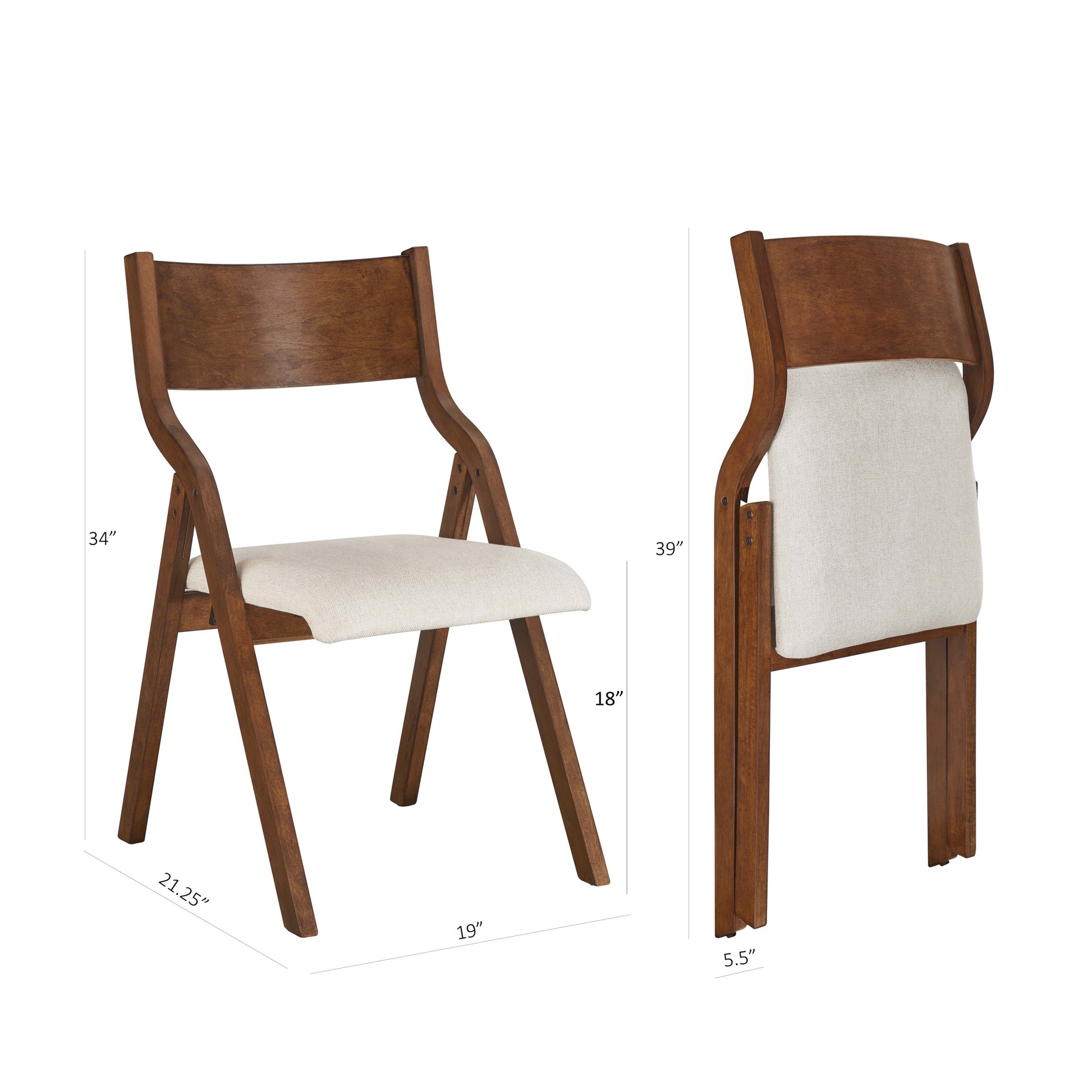 Upholstered Folding Dining Chair, Space Saving, Easy To Carry, Dining Room, 2 Pack Walnut Walnut Wood Fabric