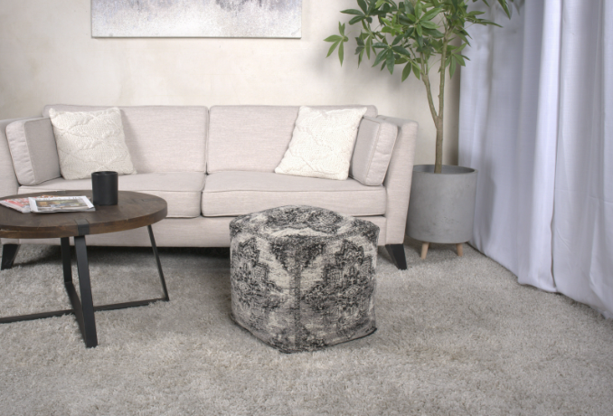 Sellek Square Pouf, Black And Beige Beige Black Fabric