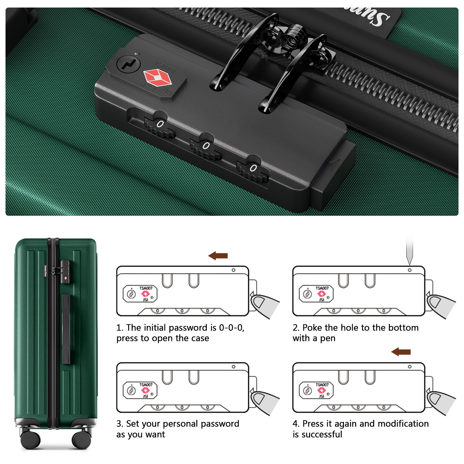 20 Inch Carry On Luggage With 360 Spinner Wheels Suitcases With Hard Sided Lightweight Abs Material Green Abs