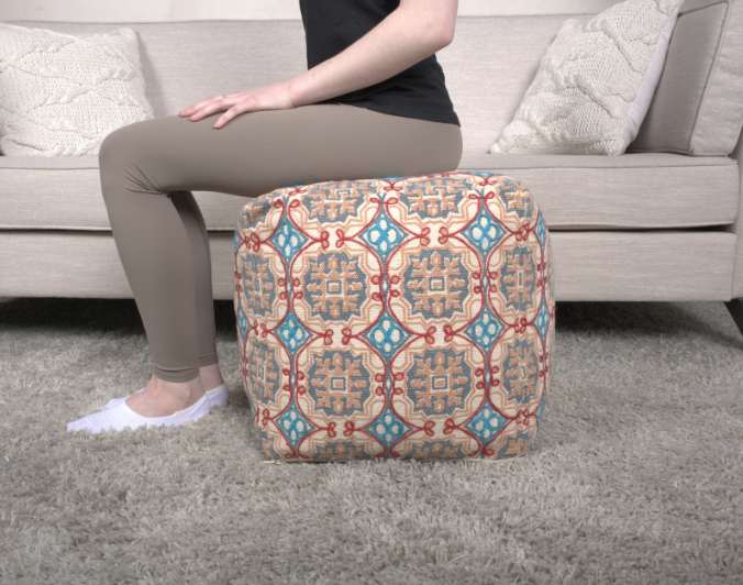 Amelia Handcrafted Fabric Pouf, Multicolored Multi Fabric